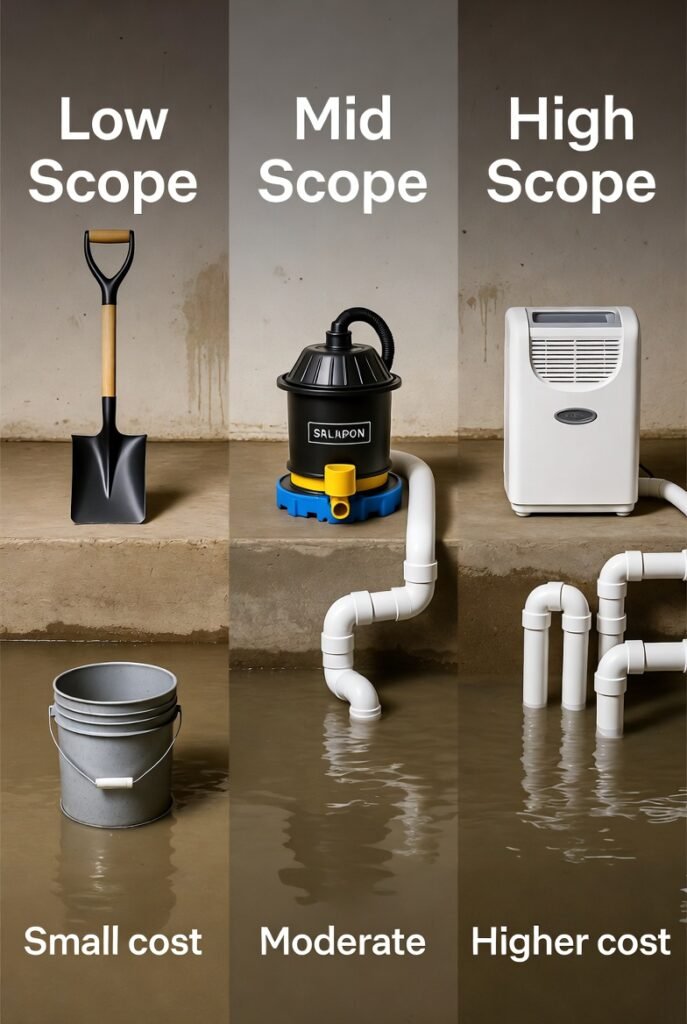 Basement diagram showing how linear feet are measured along foundation walls