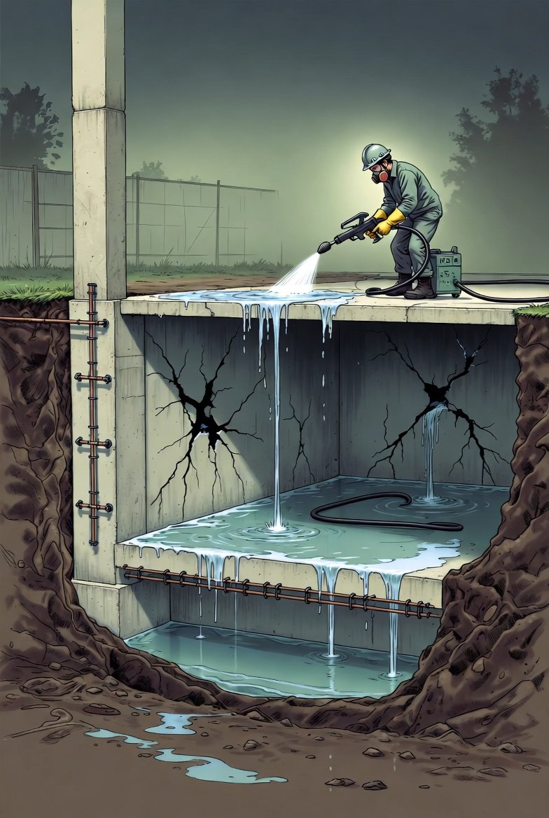 : Diagram showing interior basement perimeter drainage path along wall-floor joint